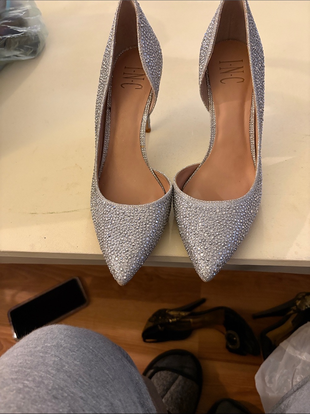 INC International Concepts Silver Crystal D'Orsay Heels
